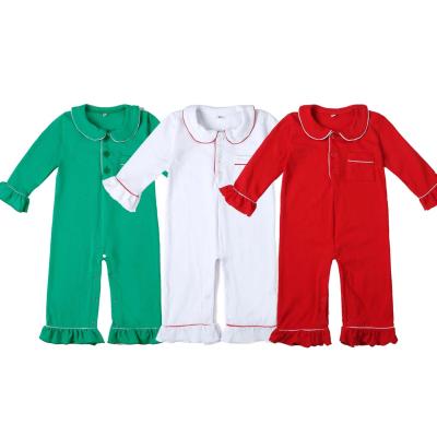 China Boutique 100%cotton Christmas Breathable Simple Red Pajamas One Pieces Onesie Pajama Children Girls Sleepwear for sale