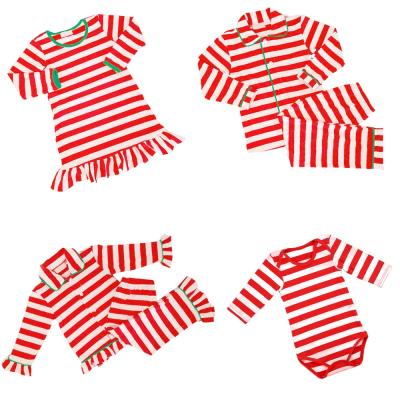 China Thermal 2019 100% Cotton Foot Red Green Piping Simple Christmas Pajamas Cheap Soft Kids Adult Women Man Babies Sibling for sale