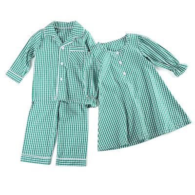 China Wholesale Family Christmas Pajamas 2019 100 Long Sleeve Cotton Plaid Seersucker Sleepwear Pajamas Set Baby Green Sibling Set for sale