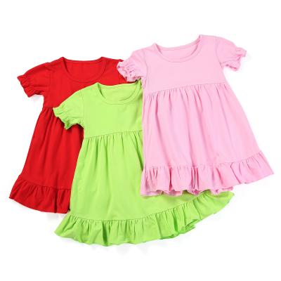 China Hot sale high quality summer plus size masks cotton short sleeve to ruffle little girls casual dresses for sale