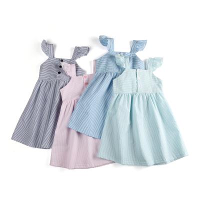 China 2022 Fashion Breathable Cotton Seersucker Striped Summer Girl Dresses 2-12 For Kids Little Girls Casual Outfits for sale