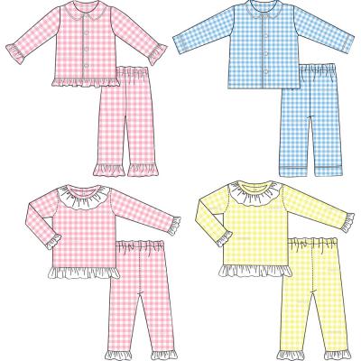 China Breathable Kids Pajamas Sets Wholesale Cotton Plaid Spring And Summer Sleepwear Girls Bunny Custom Made Pajamas for sale