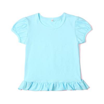 China Anti-pilling T-shirt 100% loose embroidery kids girls t-shirt plain ruffle cotton T-shirt boutique designer T-shirt for sale