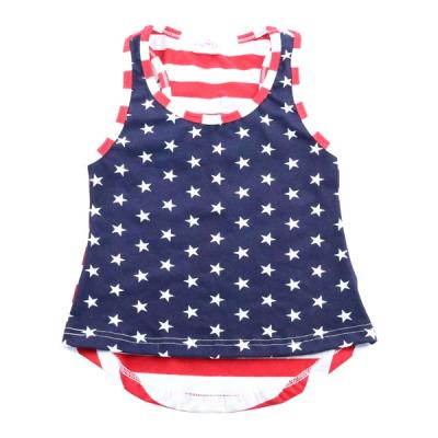 China 2022 4th July Cute Cotton T-shirt Girls Bow Printing Sleeveless Top Casual Striped Star Anti-Shrink for sale