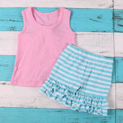 China Wholesale Casual Top Tank Shirts Girls Stripe Ruffle Shorts Sets Toddler Outfits Summer Little Girls Clothes for sale