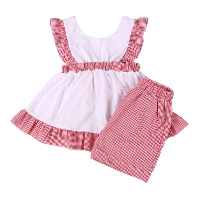 China 2021 Summer Baby Toddler Clothing Outfits Casual White Red Gingham Cotton Seersucker Shorts Sets for sale