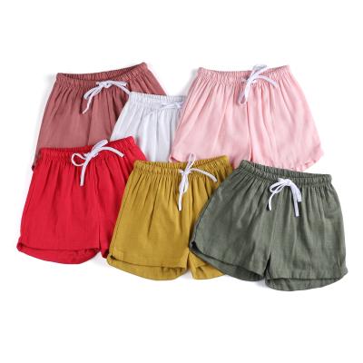 China 2021 wholesale QUICK DRY patch loose summer solid color pink kids girls white canvas casual shorts for sale