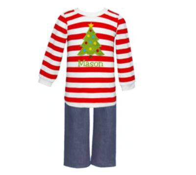 China Wholesale Casual Cute Kids Boutique Cotton Stripe Ruffle Kids Baby Boyskid Dressing Sets Kids Christmas Outfits for sale