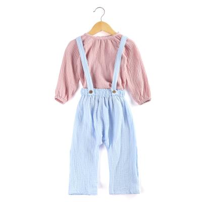 China Girls Casual Outfits Chiffon Fabric Two-Piece Clothing Wholesales Button and T-shirt Girls Jumpsuits Winter Outfits for sale