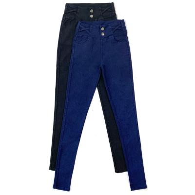 China Wholesale Sustainable Women's Denim Stretch Women's Skinny Jeans Pencil Waistband Buckle Navy Blue Jeans Pants Clothing Women's High Waisted Jeans for sale