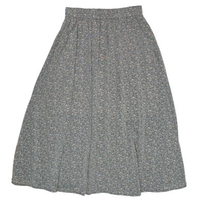 China New Gray Print Pleated Casual A-Line Female Skirt Retro High Waist Floral Skirt Summer Breathable Long Skirt for sale