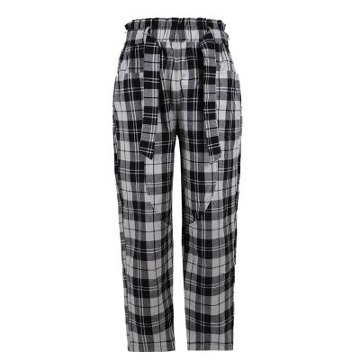 China Anti-pilling 2023 new plaid retro women's black and white harem pants black and white belt sash pants summer for sale