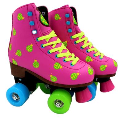 China Durable Comfortable Pink PU Factory OEM Fashion Pattern Quad Roller Skates For Kids for sale