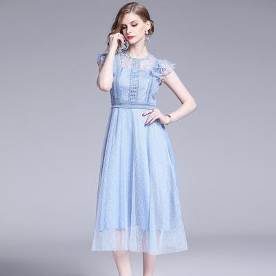 China Lady Anti-Static Vestidos Elegantes Casual Robe De Soiree 2020 Spring Mesh Lace Mid Calf Summer Dress Women for sale