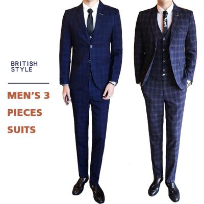 China Newest Men's Slim Fit Anti-Shrink 3 Piece Plaid Jacket Party Prom Double Breasted Tuxedos Suits Wedding for sale