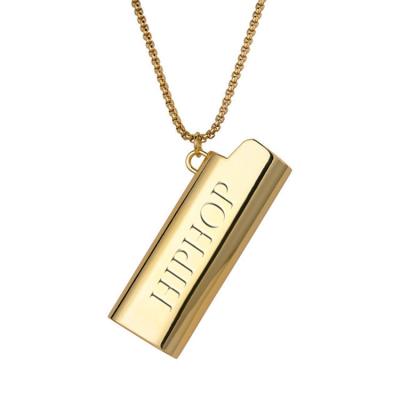 China Hiphop Carney Island Lighter Fashion Item Lase Metal Lighter Necklace Fashion Hiphop Laser Logo Case Chain Cover for sale