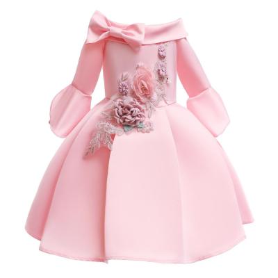 China Fashion Children's Anti-Static Clothes Off The Shoulder Embroidery Pleated Even Princess Baby Party Dresses For Little Girls for sale