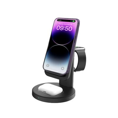 China Smart Watch New QI Certified Cell Phone Watch Earphone Radio Fast Wireless Charger 3-in-1 Charging Stand for sale