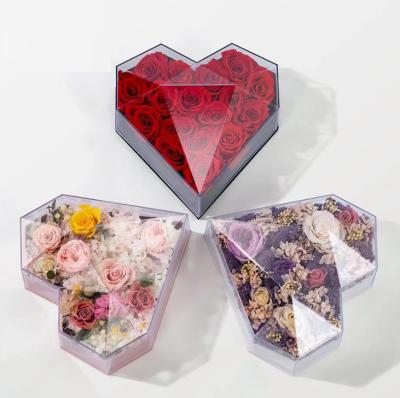 China Ice Flower Gift Box Acrylic Cardboard Love Box Florist Packaging Materials Disposable Transparent Flower Box for sale