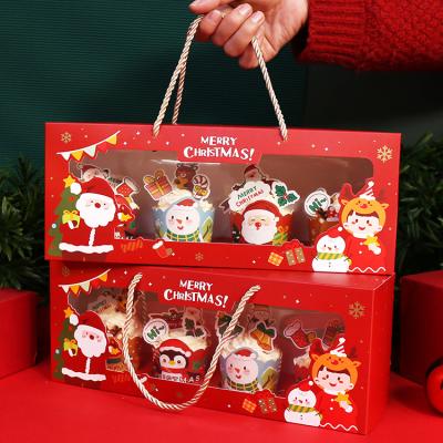 China Portable Christmas Cupcake Box Muffin Cup Envelope Snow Puff Nougat Cookie Box Open Window Disposable Box for sale