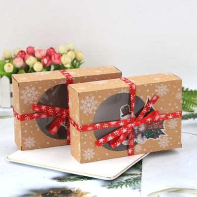 China Brown Disposable Paper Box Large Christmas Candy Box PVC Window Cookie Gingerbread Box for sale