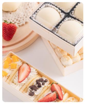 China Disposable wooden dessert box donut box 4 pieces 10 sets in egg yolk snow mayonnaise cake bun moon crisp cake box for sale