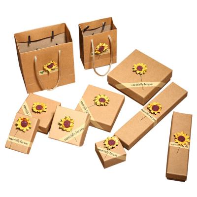 China Disposable Vintage Kraft Paper Jewelry Box Set Sunflower Gift Packaging Box for sale