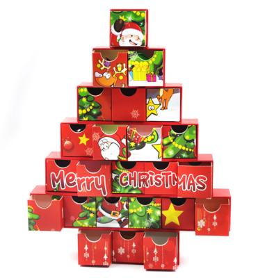 China Custom Made Custom Christmas Advent Calendar Box Countdown Calendar Gift Box Christmas Paper Surprise Hand-Torn Box for sale