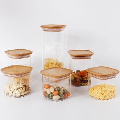 China Sustainable High Quality Glass Jar Containers With Lid Food Use Bamboo Glass Jar for sale