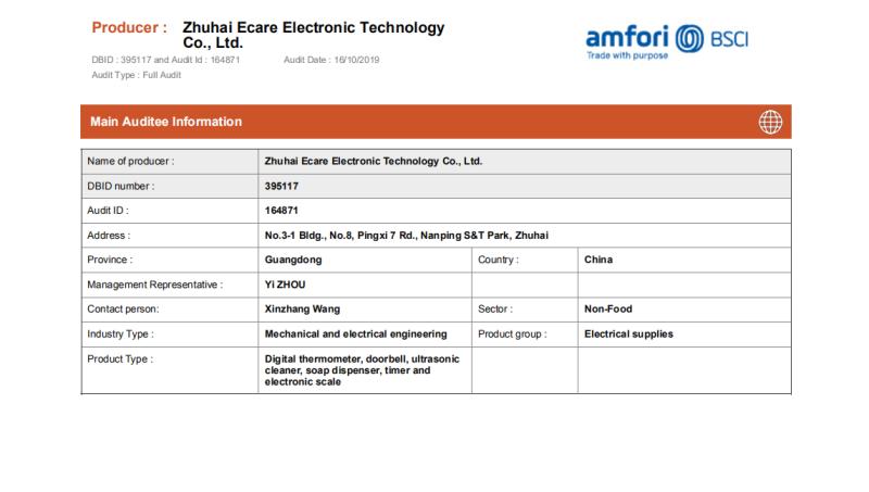 BSCI - Zhuhai Ecare Electronic Technology Co., Ltd.