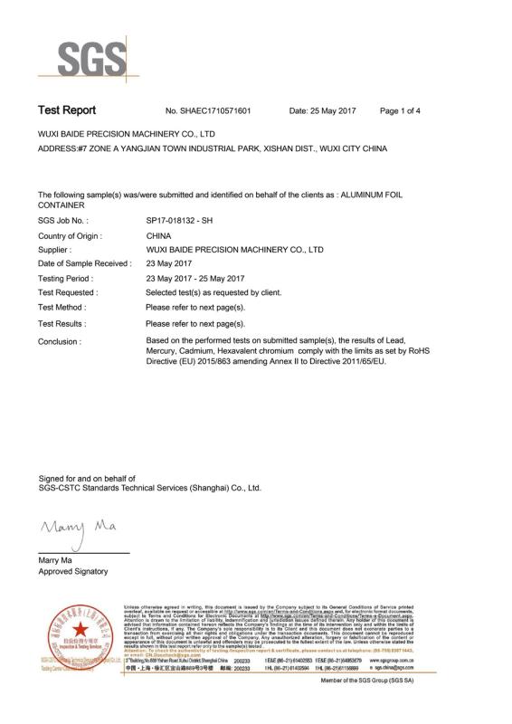 RoHS - Wuxi Baide Precision Machinery Co., Ltd.