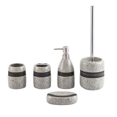 China Viable most popular modern design style simple accessory 5 piece handmade double color ceramic bathroom set for sale