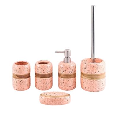 China 5 Piece Sustainable Luxury Ceramic Eco Accessory Ceramic Bathroom Set With A Light Luxury Marble Pedestal for sale