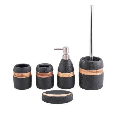 China Sustainable Hot Sale Luxury Nordic Handmade Simple Style Ceramic Lotion Dispenser 5 Piece Bathroom Set for sale