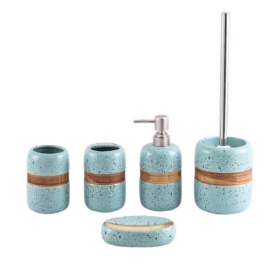 China High Quality Hotel Style Luxury Ceramic Soap Accessory Marble Dispenser Viable 5 Piece Bathroom Set for sale