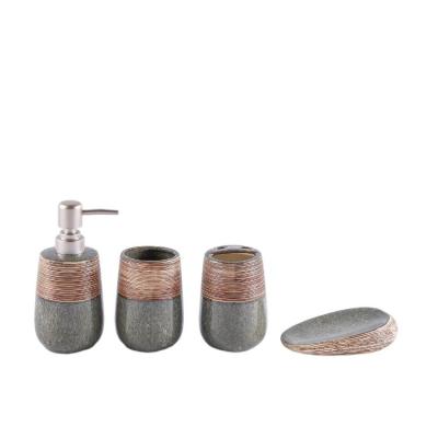 China Viable Single Accessory Soap Dispenser Toothbrush Holder Cross Stripe Fashion Luxury Ceramic Bathroom Set for sale