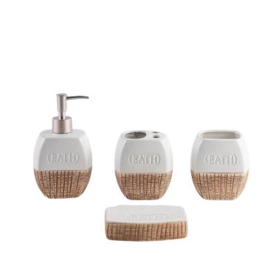 China 2022 Popular Unique Nordic Design Household Sustainable Ceramic Wash Cups Soap Dispenser 4 Piece Bathroom Set for sale