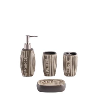 China Sustainable Antique Unique Style Household Daily Essential 4 Piece Ceramic Bathroom Accessory Set for sale