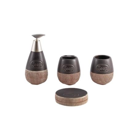 China Sustainable Wholesale High Quality Luxury Handmade Ceramic 4 Piece Bathroom Accessory Set With Soap Dispenser for sale