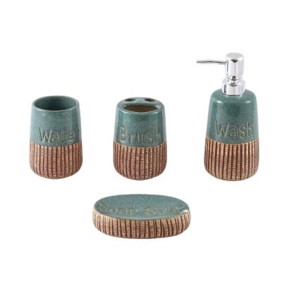 China Sustainable Hot Sale High Quality Luxury Ceramic Lotion Dispenser Accessory Product 4 Piece Bathroom Set for sale