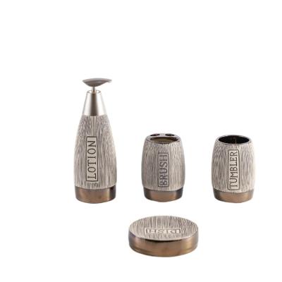 China Luxury 4Pcs Gray Ceramic Bathroom Dispenser Set Soap Accessory High-end Handmade Workmanship Wholesale Viable for sale