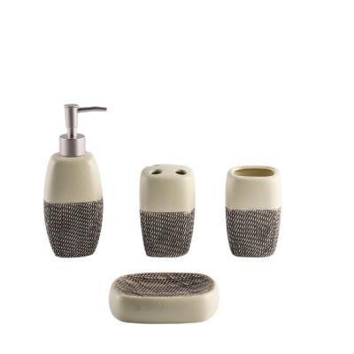 China Wholesale Viable Luxury Durable Toothbrush Accessory Holder Ceramic Soap Dispenser 4Pcs Bathroom Set For Home for sale