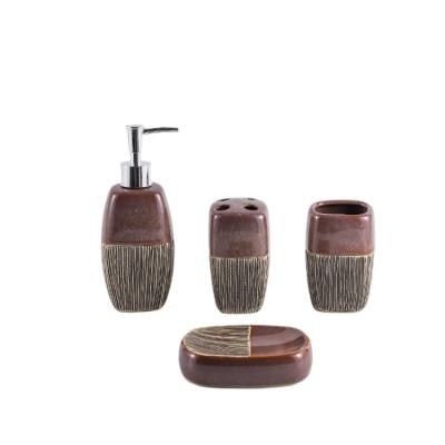 China Wholesale Price Hotel Design Sustainable Stylish Home Unique Ceramic Bathroom Set Soap Dispenser 4 Pcs for sale