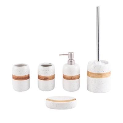 China Viable Simple Ceramic Style Good Quality Lotion Dispenser Toothbrush Holder Household Bathroom Accessory Set for sale