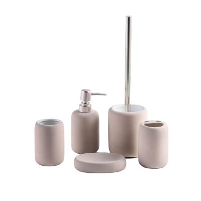 China Home Viable Simple Hotel Style 5 Piece Toilet Brush Holder High Quality Ceramic Marble Bathroom Accessory Set for sale