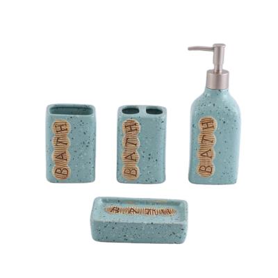 China Sustainable Multi-Function Luxury Accessory Ceramic Toothbrush 4Pcs Bathroom Set With Colorful Letter Design for sale