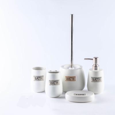 China 5 Piece Sustainable High Quality Ceramic Hotel Toilet Brush Holder Accessory Bathroom Set With Colorful Letters for sale