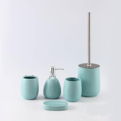 China Relievo Hotel 5pcs Home Essential Ceramic Bathroom Set Simple Sustainable Design Waterproof Accessory for sale