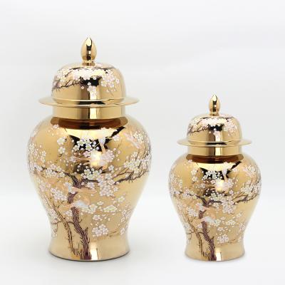 China Custom Transitional Luxury Hand Painted Ceramic Flower Pot J068 Gold Flower Storage Vase Sets for sale