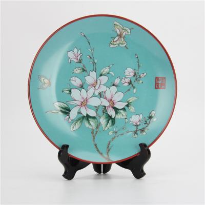 China Viable Classic Retro Hand Painted Ceramic Dish Blue Flower Ceramic Dish Wall Decor for sale